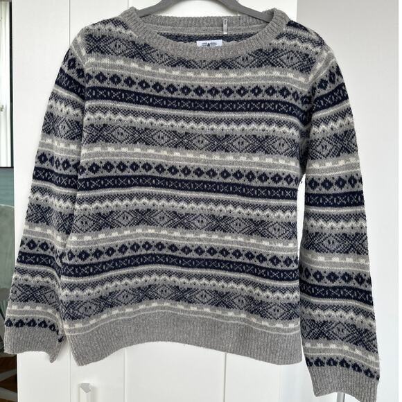 Barbour Women's Audrey Navy/Gray Fair Isle Boat Neck Sweater, Size 6, Like New - Picture 1 of 5